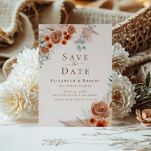 Boho Terracotta Bloemen Pampas Gras Save the Date