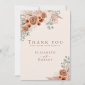 Boho Terracotta Bloemen Pampas Grass Bruiloft Bedankkaart (Voorkant)