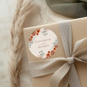 Boho Terracotta Bloemen Pampas Grass Bruiloft Ronde Sticker