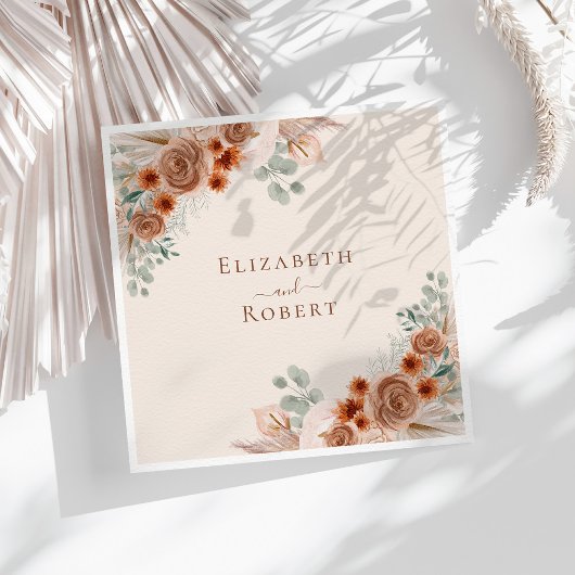 Boho Terracotta Bloemen Pampas Grass Bruiloft Servet