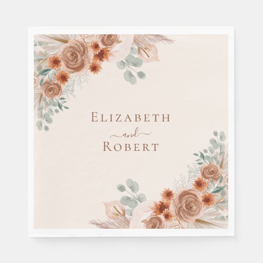 Boho Terracotta Bloemen Pampas Grass Bruiloft Servet (Voorkant)