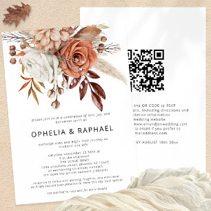Boho Terracotta Bloemen QR Code Boheemse Bruiloft Kaart