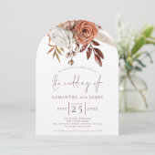 Boho Terracotta Bloemen QR Code Trouwboog Kaart (Staand voorkant)