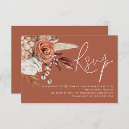 Boho Terracotta bloemen QR Code Trouwen RSVP