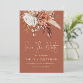 Boho Terracotta Bloemen QR Code Trouwroest Save The Date (Staand voorkant)