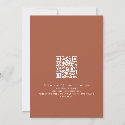 Boho Terracotta Bloemen QR Code Trouwroest Save The Date (Achterkant)