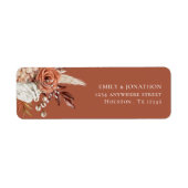 Boho Terracotta Bloemen Rust Naam Retouradres Etiket (Voorkant)