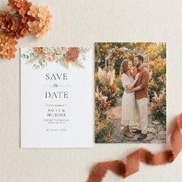 Boho Terracotta Bloemen Trouw Save The Date Kaart