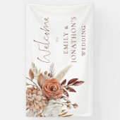 Boho Terracotta Bloemen Welkom op de Bruiloft Spandoek (Verticaal)