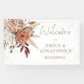 Boho Terracotta Bloemen Welkom op de Bruiloft Spandoek (Horizontaal)