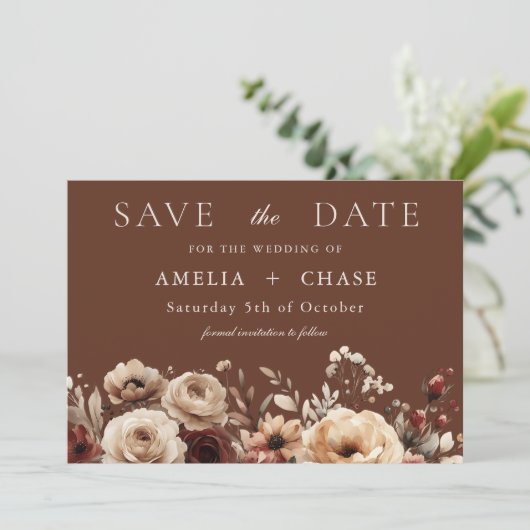 Boho Terracotta Bloemen Zomer & Herfst Trouwen Save The Date (Staand voorkant)