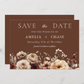 Boho Terracotta Bloemen Zomer & Herfst Trouwen Save The Date (Voorkant / Achterkant)