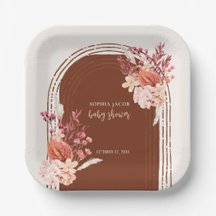 Boho Terracotta Bloemenboog Baby shower Papieren Bordje
