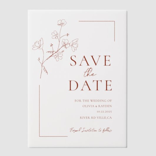 Boho Terracotta Bloemenbruiloft Vellum Uitnodigingen (Voorkant)