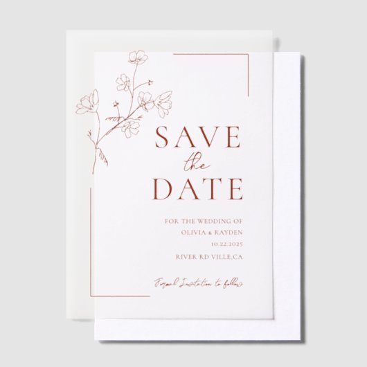 Boho Terracotta Bloemenbruiloft Vellum Uitnodigingen (Offset)