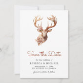 Boho Terracotta Bloemendecor Herten Bruiloftsfoto Save The Date (Voorkant)