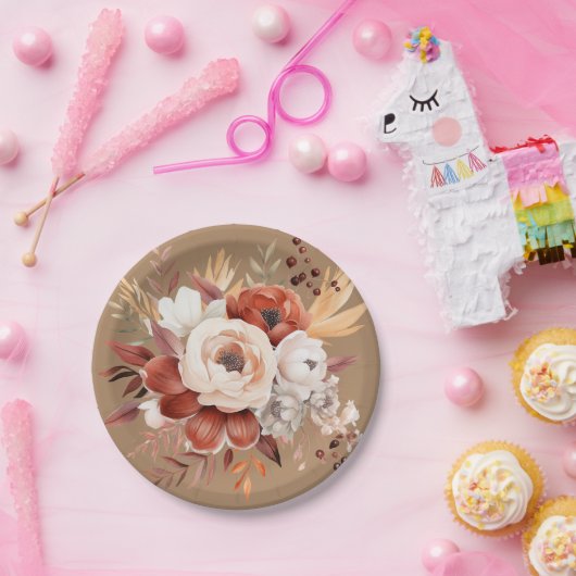 Boho Terracotta Bloemenfeest Papieren Bordje (Feest)