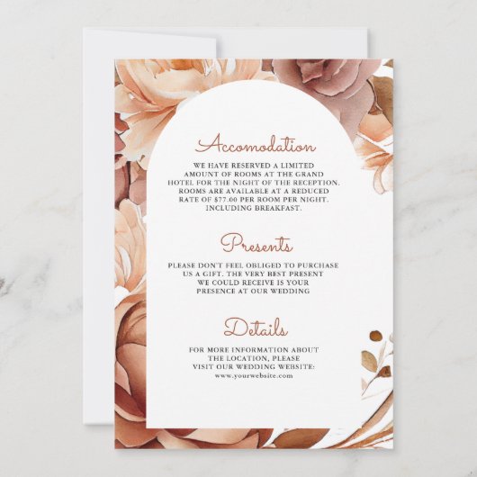 Boho Terracotta Bloemenherten Alles in één bruilof Kaart (Achterkant)