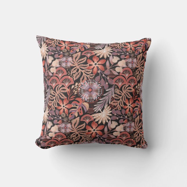 Boho Terracotta Bloemmotief Kussen (Voorkant)