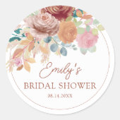 Boho Terracotta & Blush Bruiloftsborrel Ronde Sticker (Voorkant)