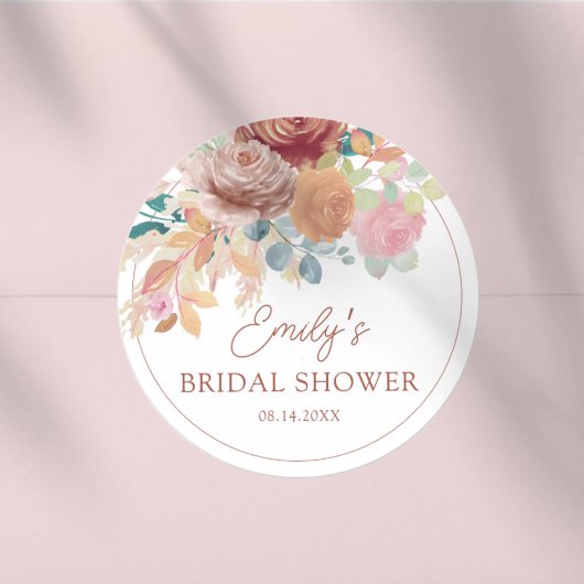 Boho Terracotta & Blush Bruiloftsborrel Ronde Sticker