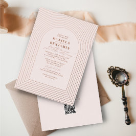 Boho Terracotta Blush Trouwboog & RSVP QR Code Folie Uitnodiging