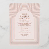 Boho Terracotta Blush Wedding Arch & RSVP QR Code Folie Uitnodiging (Voorkant)