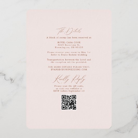 Boho Terracotta Blush Wedding Arch & RSVP QR Code Folie Uitnodiging (Achterkant)