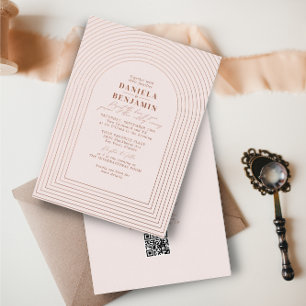 Boho Terracotta Blush Wedding Arch & RSVP QR Code Folie Uitnodiging