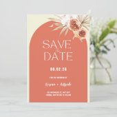 Boho Terracotta Boog Bloemen Save the Date Sjabloo (Staand voorkant)