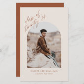 Boho Terracotta Boog Foto Afstuderen Uitnodiging (Voorkant / Achterkant)