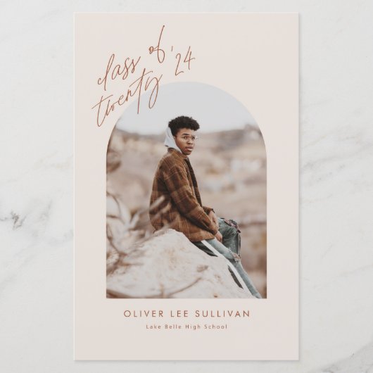 Boho Terracotta Boog Foto Afstuderen Uitnodiging (Voorkant)