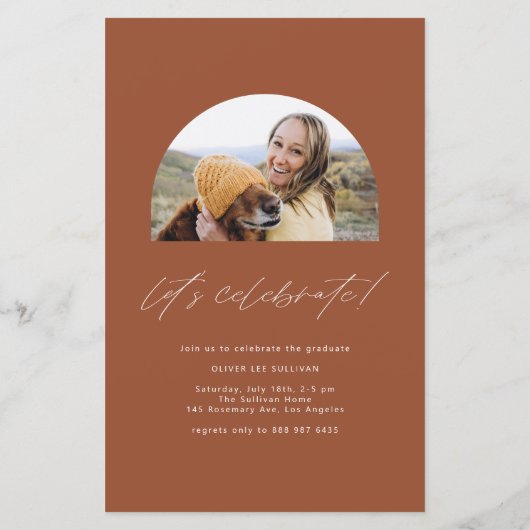 Boho Terracotta Boog Foto Afstuderen Uitnodiging (Achterkant)