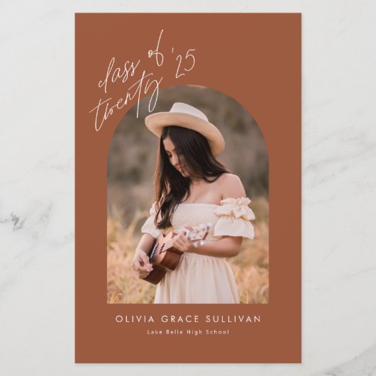 Boho Terracotta Boog Foto Afstuderen Uitnodiging (Voorkant)