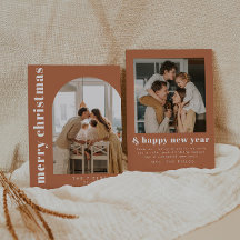 Boho Terracotta Boog Foto Familie Vakantie Kaart