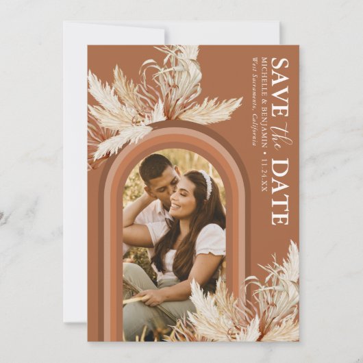 Boho Terracotta Boog Foto Save The Date (Voorkant)