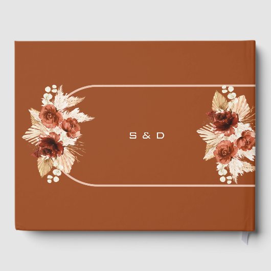 Boho terracotta boog pampas gras bloemenbruiloft gastenboek (Achterkant)