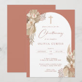 Boho Terracotta Boog Pampas Gras Doopfeest Kaart (Voorkant / Achterkant)