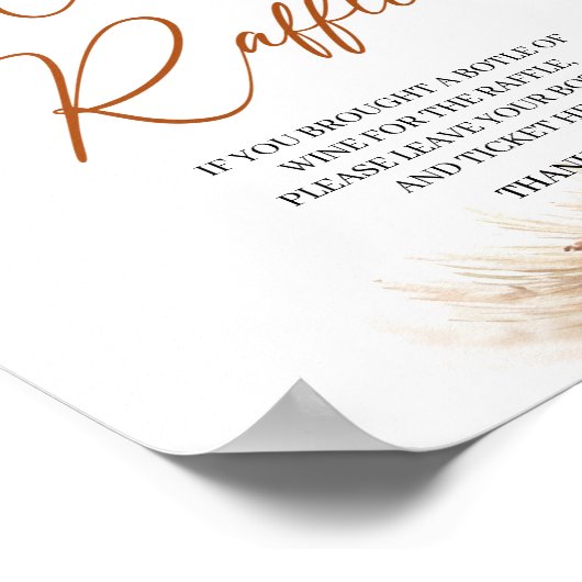 Boho terracotta bordeaux bloem pampas wijn raffle poster (Hoek)