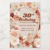 Boho terracotta bordeaux bloemen 30e verjaardag wijn etiket (Enkel label)