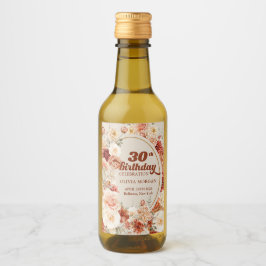 Boho terracotta bordeaux bloemen 30e verjaardag wijn etiket