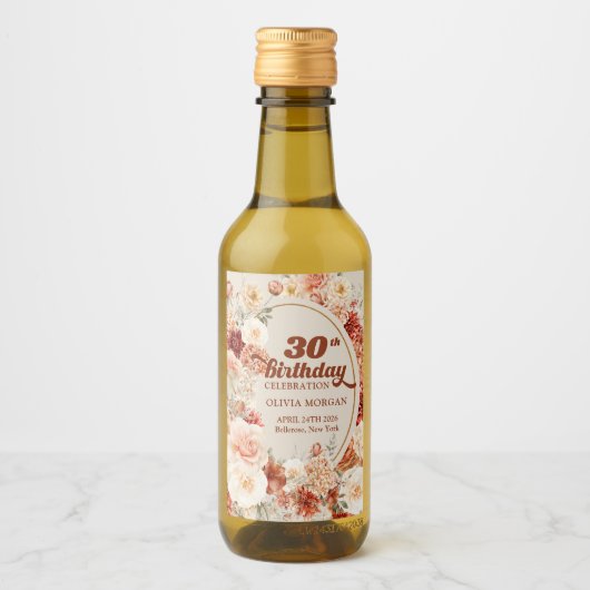Boho terracotta bordeaux bloemen 30e verjaardag wijn etiket (Voorkant)