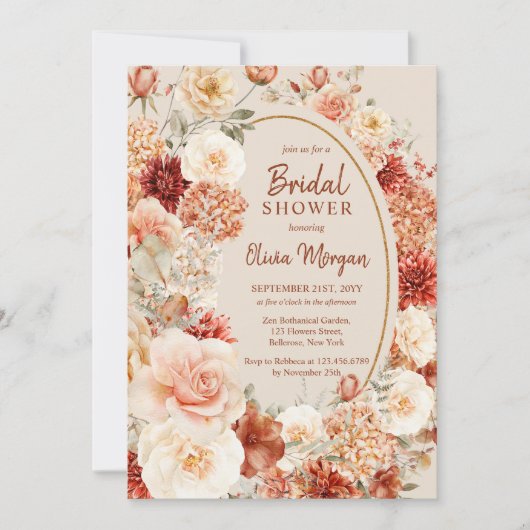Boho terracotta bordeaux bloemeneucalyptus Bridal Kaart (Voorkant)