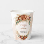 Boho terracotta bordeaux bloemeneucalyptus bruilof papieren bekers (Achterkant)