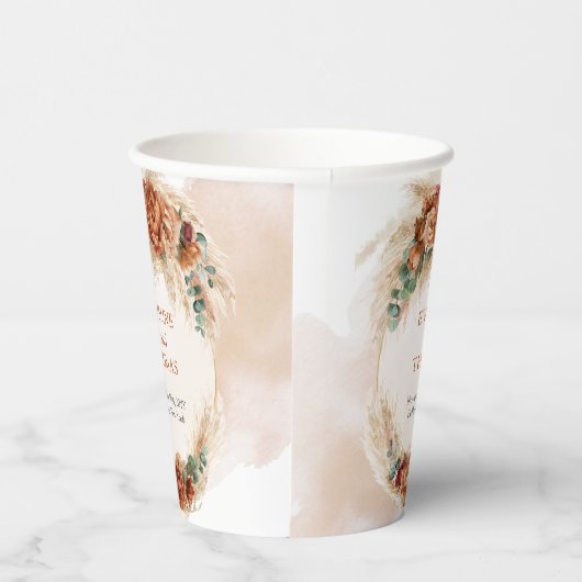 Boho terracotta bordeaux bloemeneucalyptus bruilof papieren bekers (Rechts)