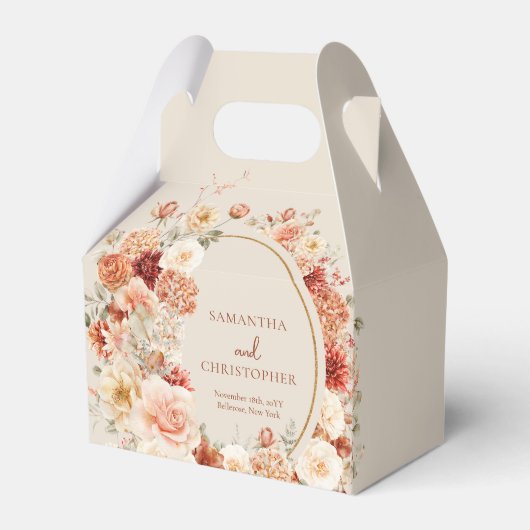 Boho terracotta bordeaux bloemeneucalyptus goud bedankdoosjes (Voorkant Zijde)