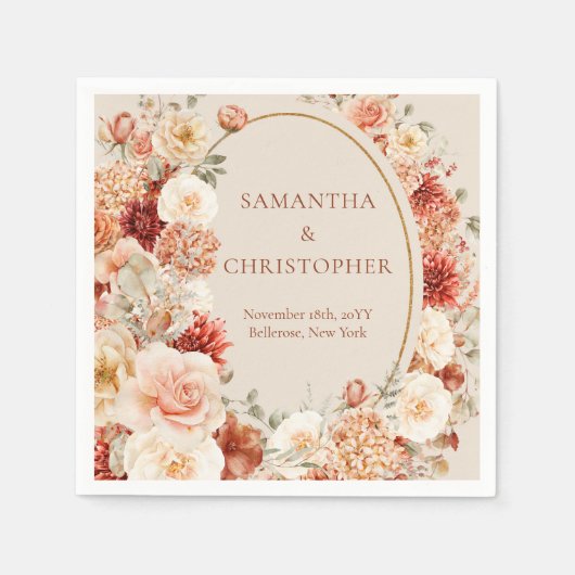 Boho terracotta bordeaux bloemeneucalyptus servett servet (Voorkant)