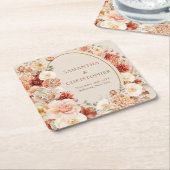 Boho terracotta bordeaux floral eucalyptus onderze kartonnen onderzetters (Schuin)