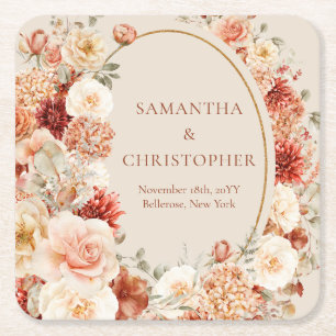 Boho terracotta bordeaux floral eucalyptus onderze kartonnen onderzetters