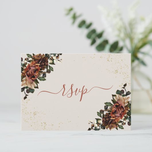 Boho Terracotta Botanical Floral Gold RSVP (Staand voorkant)